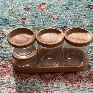 IKEA Cork and Clear Glass Bathroom Storage Set